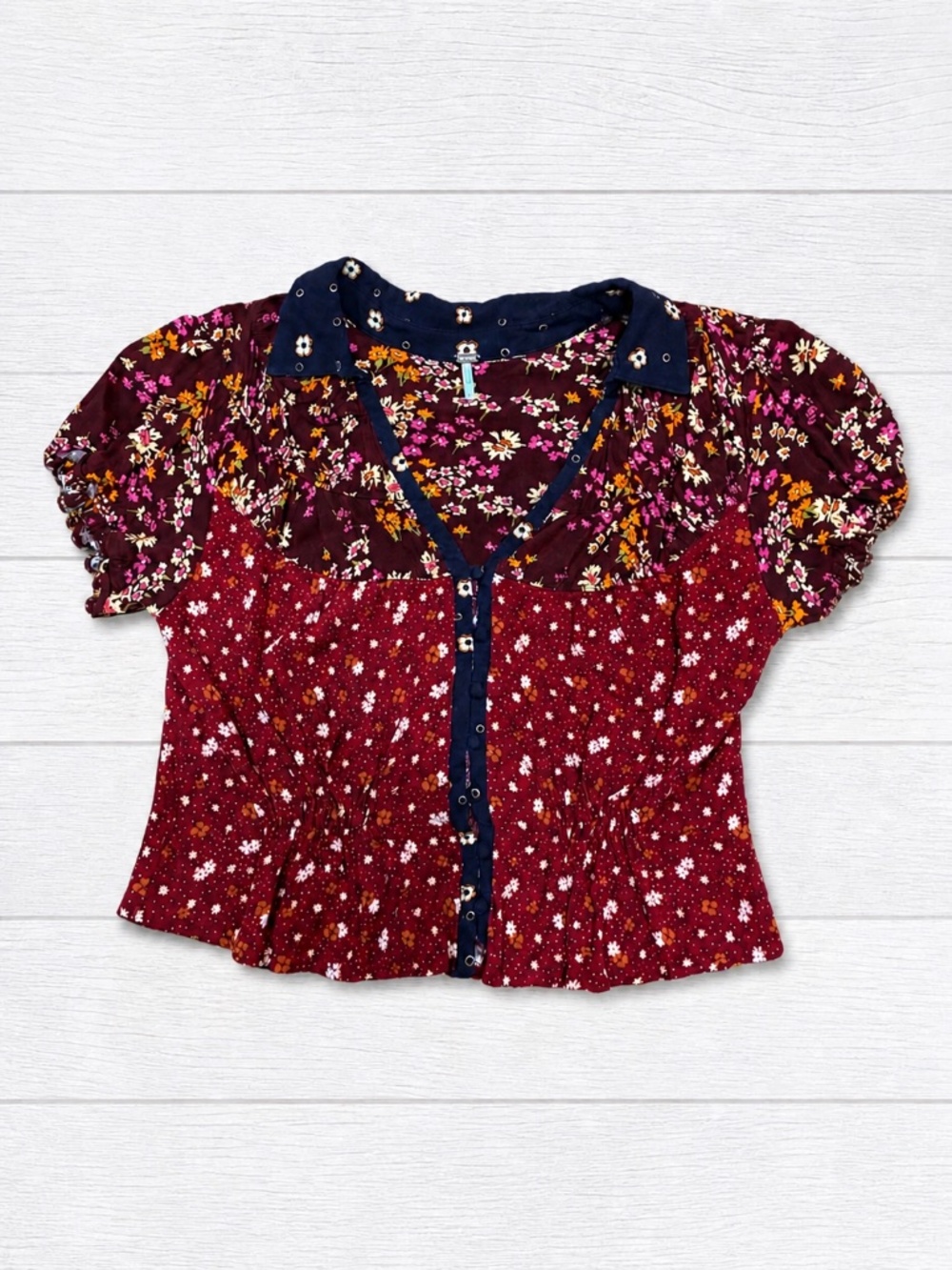 Free People Bella Blouse- Earth Red Combo